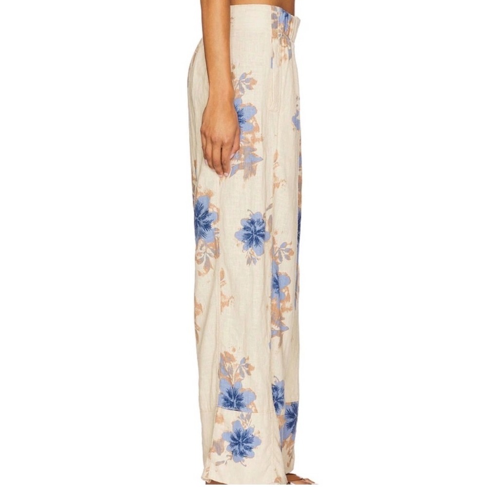 Free People Day's End Linen Floral Pull On Wide Leg Pants Size Large - Picture 2 of 7